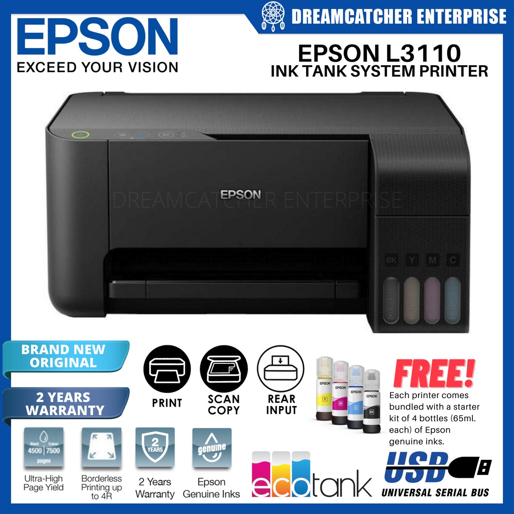 Epson l3110 inkjet ink tank system printer 3 in 1 scan copy print uses