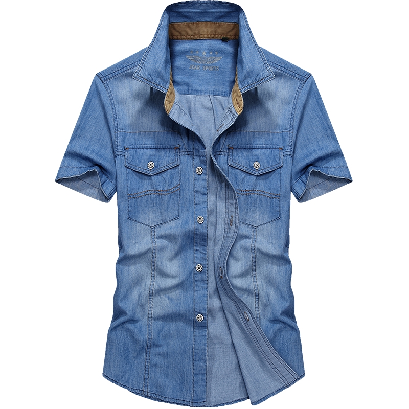 denim short sleeve blouses