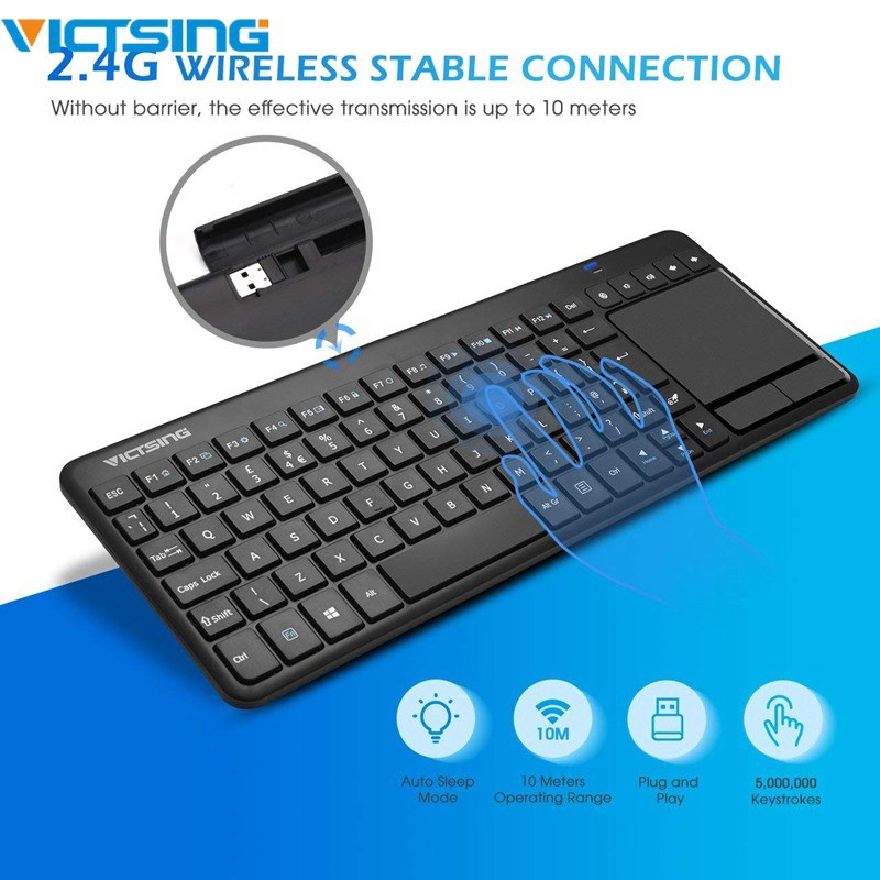 Ultra-Slim and All-in-One USB Wireless Touchpad with Built-in Multi-Touch Trackpad for Smart TV PC Tablet HTPC Laptop Android VicTsing Wireless Touch Keyboard 2.4Ghz Wireless Keyboard