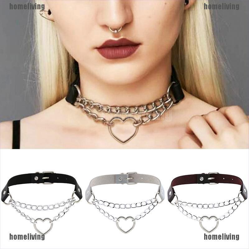 Gothic Choker PU Leather Spike Necklace Metal Rivets O Ring Chains Choker