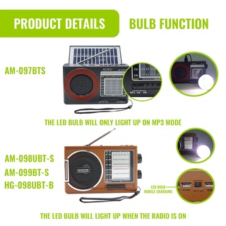 OSQ Bluetooth AM/FM/SW 8 band Solar Radio with USB/TF with LED Light and Power bank function #5
