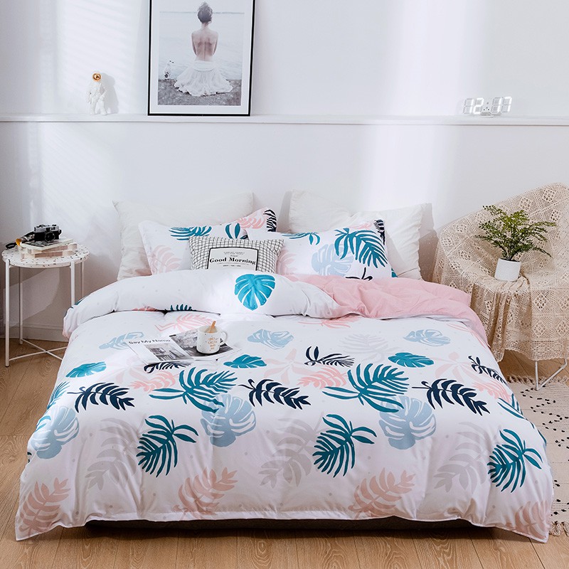 Coconut Tree Print Bedding Ployester Quilt Cover Flat Sheets Soft