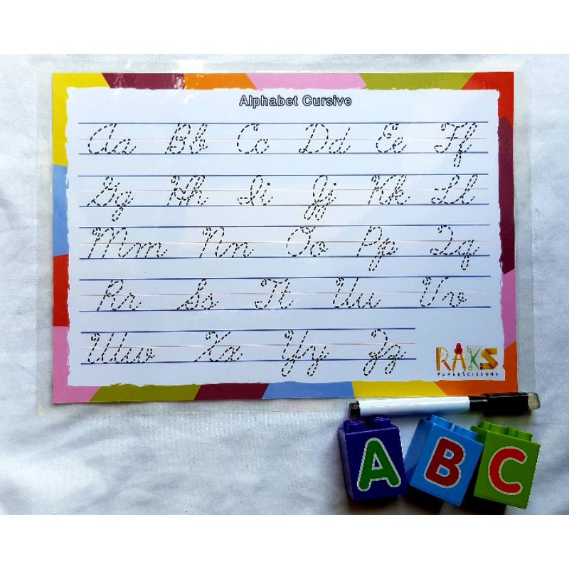 Laminated Alphabet Tracing Sheet CURSIVE FONT! Write and Wipe