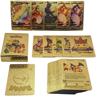 New Pokemon Cards Metal Gold Silver Black Vmax GX Energy Card Charizard Pikachu Rare Collection Battle Trainer Card Child Boys' Toys Birthday Christmas Gift