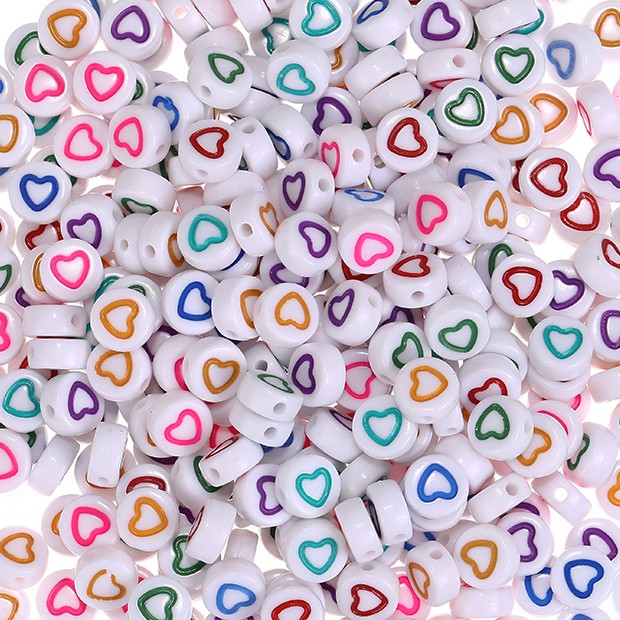 100Pcs Love heart shape Beads Acrylic Spaced Beads Charms Bracelet ...