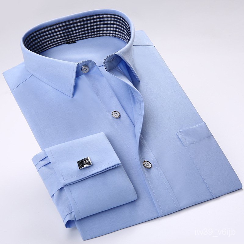 Quality Formal French Cufflinks Shirt Men's Long Sleeve Tuxedo Male Brand Slim Fit Button Cuff M