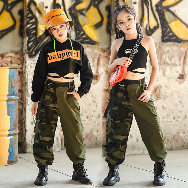 Kids Girls Hip Hop Camouflage Costume Street Dance Performance