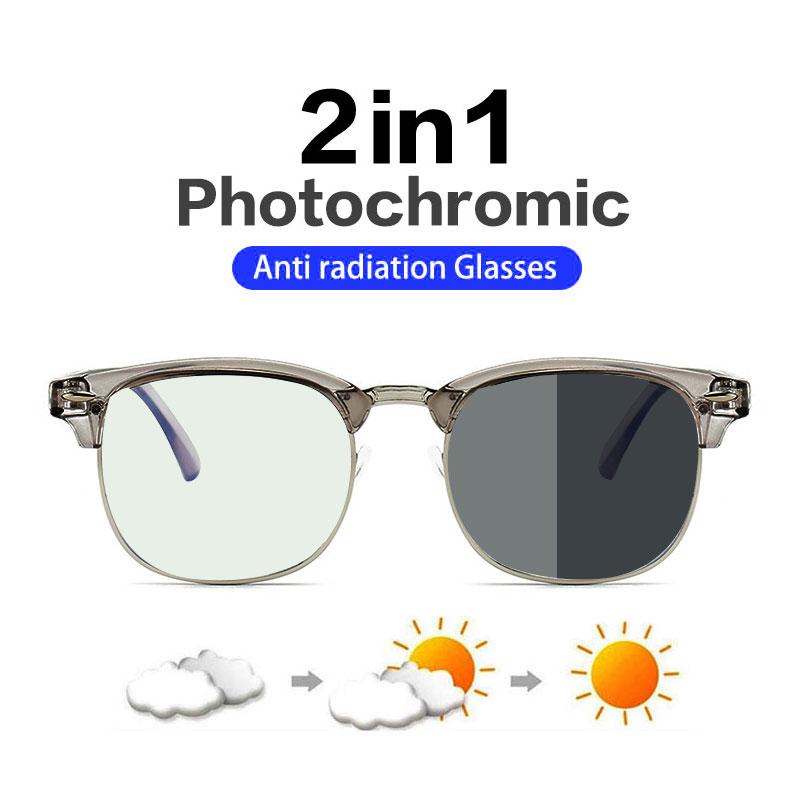 Fashion Photochromic Anti Radiation Glasses For Women Men Sun Adaptive Glass Anti Blue Ray