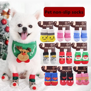 4pcs Warm Puppy Dog Socks Soft Pet Knits Socks Cute Cartoon Anti Slip Socks Warm Puppy Dog Shoes Sma