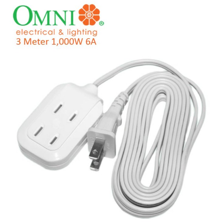 OMNI Dual Portable Extension Cord Set 3 Meter Wire 1,000W 6A 250V