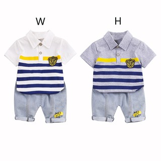  Setelan  Kaos T Shirt Casual Garis  Bayi Laki laki Lengan 