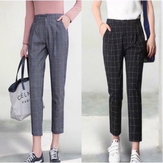 Women Stretchable Fashion Checkered Trouser Candy Pants(815）