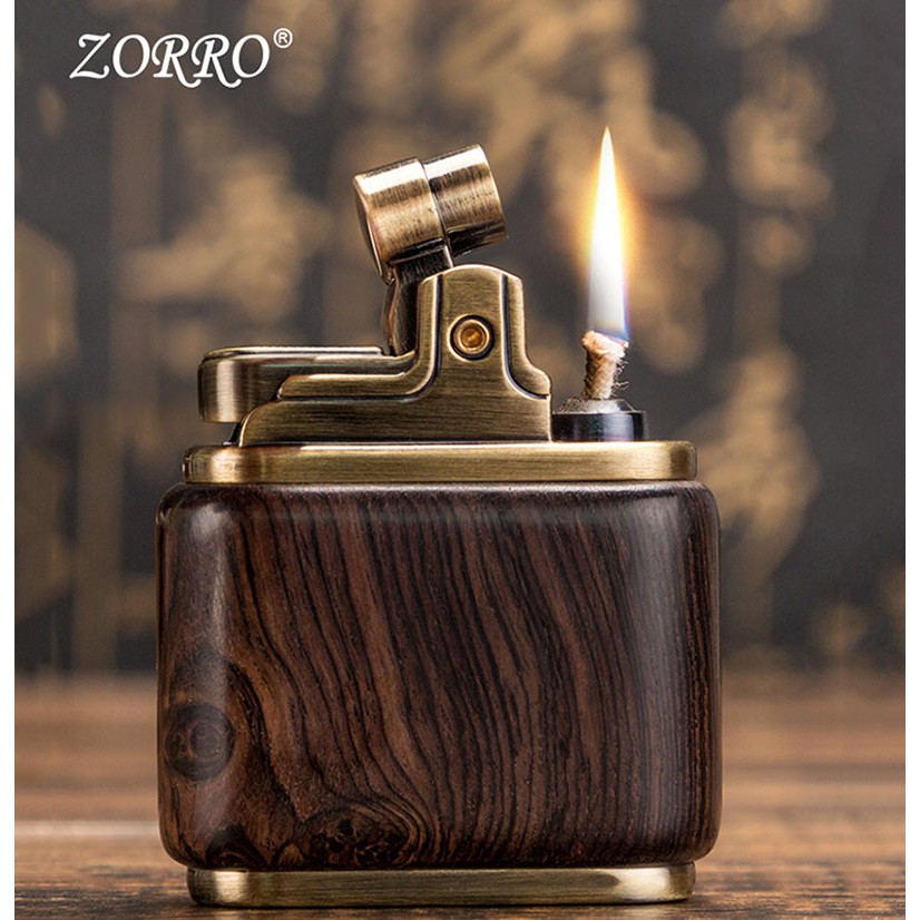 Zorro Pure Copper KEROSENE LIGHTER. Handmade Wood Shell Press Lgnition