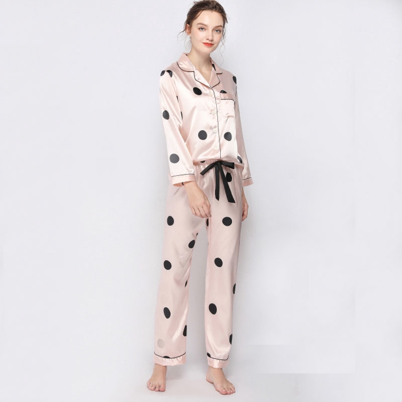 Ladies Nightwear Silk Satin Pajama Set Long Sleeve Pyjamas Set Casual