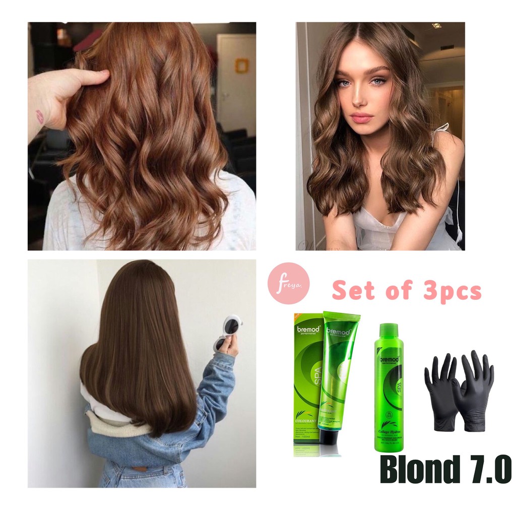 Bremod Permanent Hair Color Set 7 0 Blonde With Oxidnat Bleach Set Hair Dye Shopee Philippines