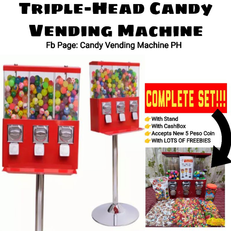 Triple Head Candy Vending Machine with Stand and FREEBIES | Shopee ...