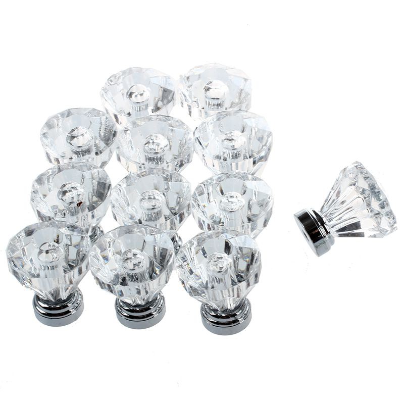 12x Clear Crystal Glass Door Knobs Drawer Cabinet Furniture Pull