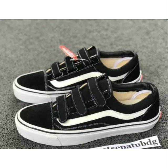 black leather velcro vans