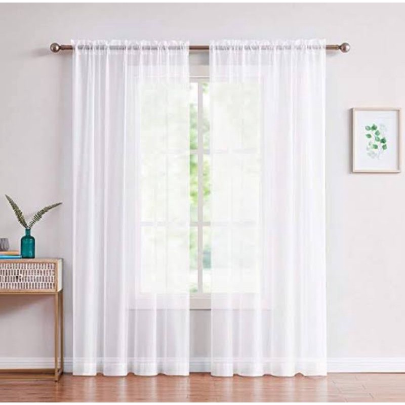 Hotel quality sheer window curtain rod pocket no ring offwhite curtains ...