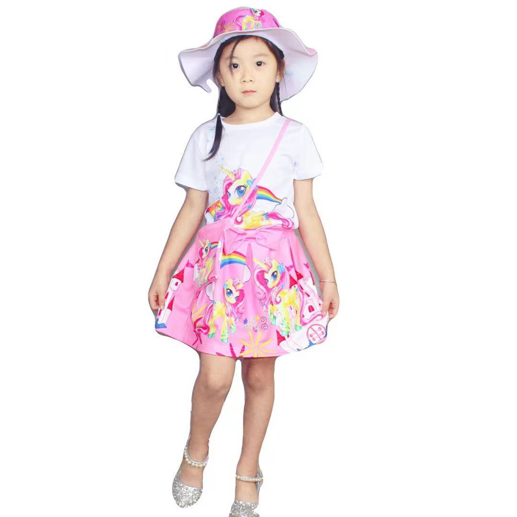 Unicorn Dress Set Hat Bag Blouse Skirts For Girls 2 7yrs Old 