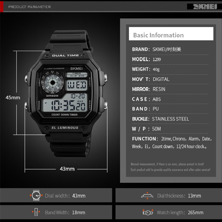 Skmei 1299 Casual Luxury Led Digital Sport Watch Waterproof For Men
