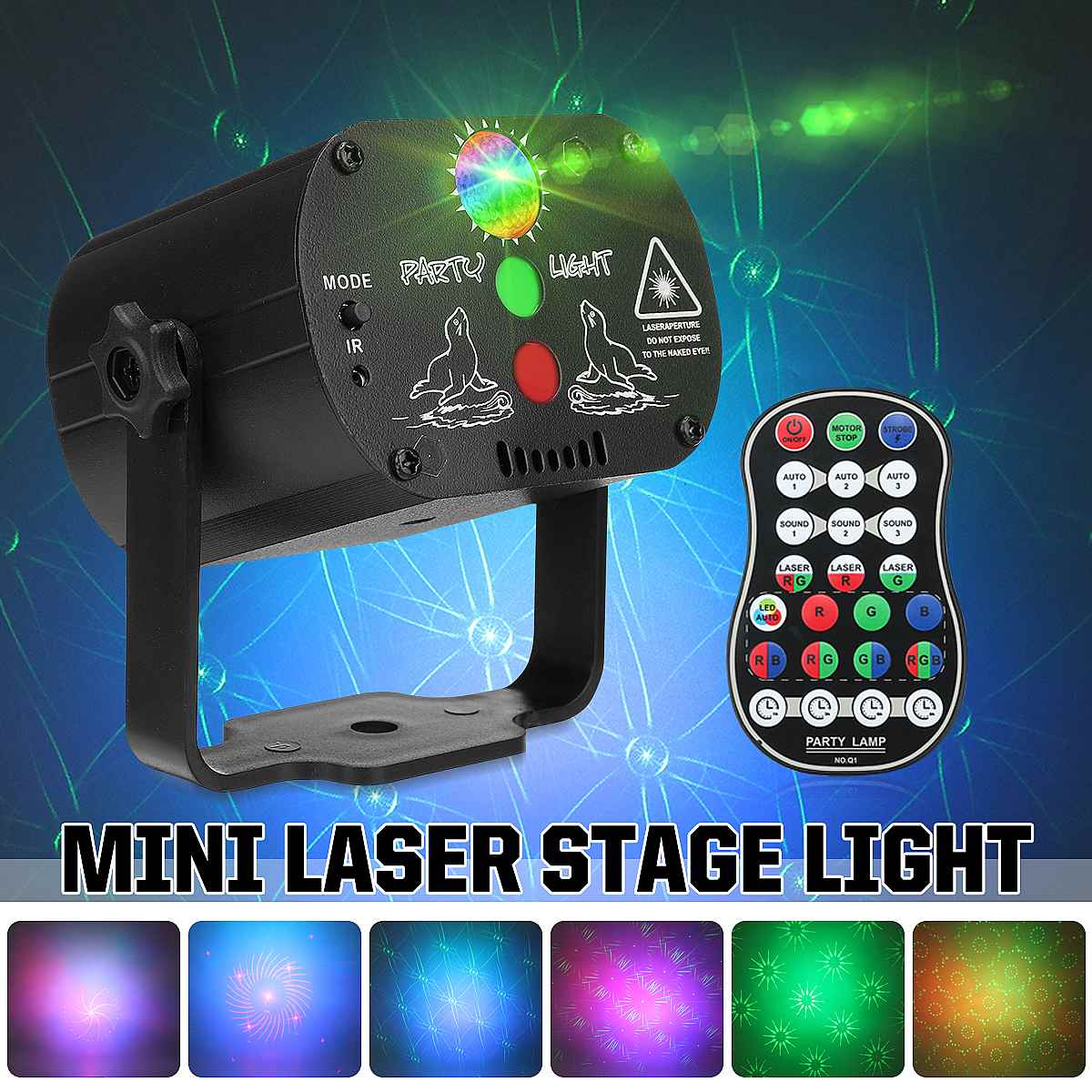 Sound Activated RGB Disco Light DJ LED Laser Stage Projector Red Green