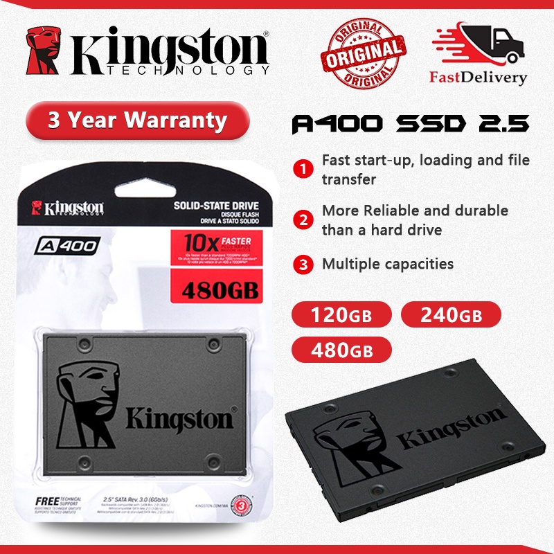 【3 year warranty】Kingston A400 SSD 120GB/240GB 2.5" Solid State Drive