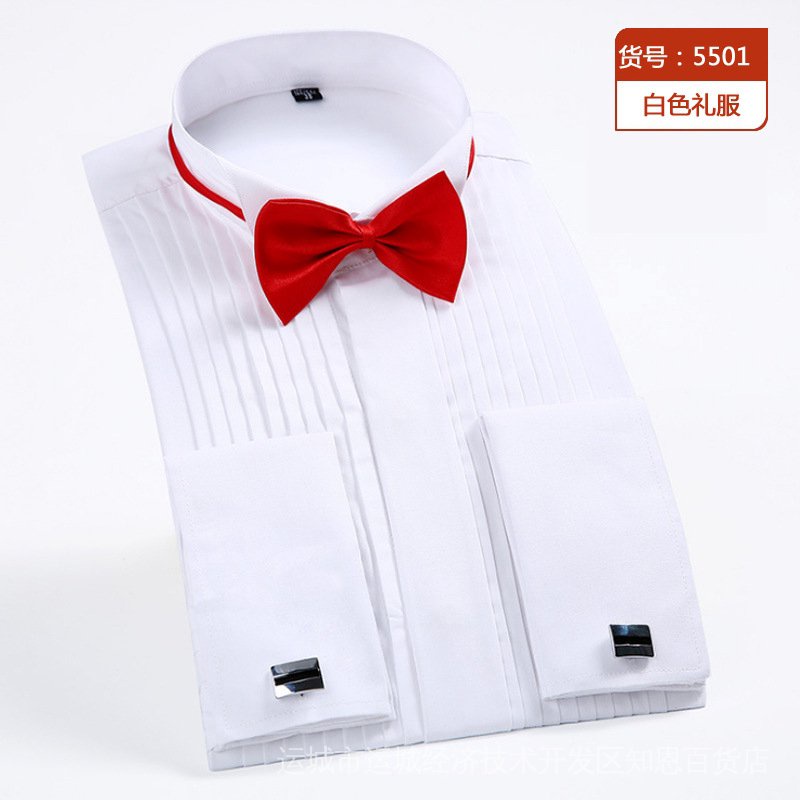 【Sale】men's French tuxedo long sleeve solid turn-down collar formal male shirts (3-colors)