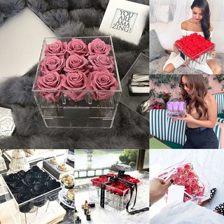 Clear Acrylic Rose Flower Box W// Cover Romantic Flower Fresh-keeping Box 15 Hole