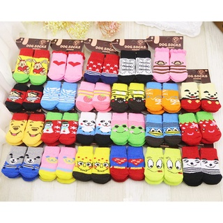 4Pcs Cute Pet Dog Socks with Print Anti-Slip Cats Puppy Shoes Paw Protector Products