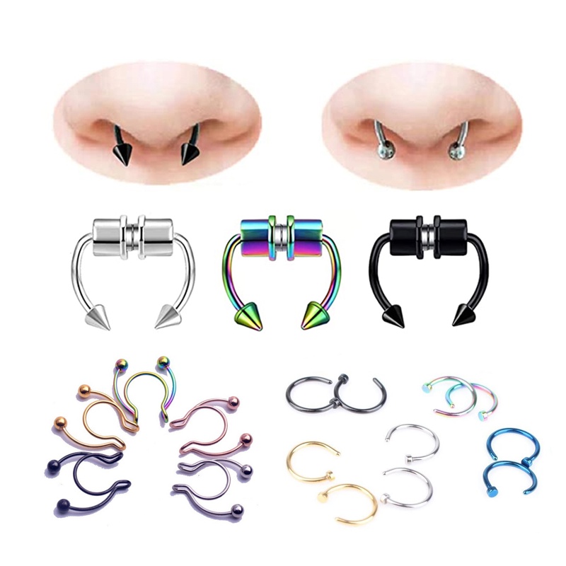 Magnetic Septum Horseshoe Fake Nose Rings Stainless Steel Faux 