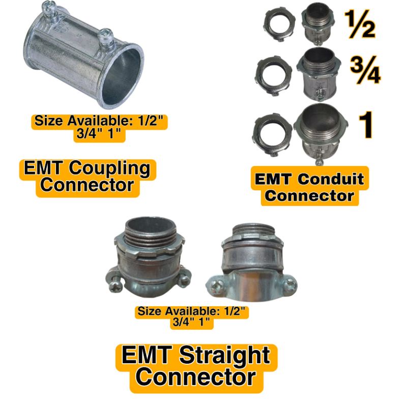 EMT Electrical Connector Coupling Conduit Straight 1/2" 3/4" 1