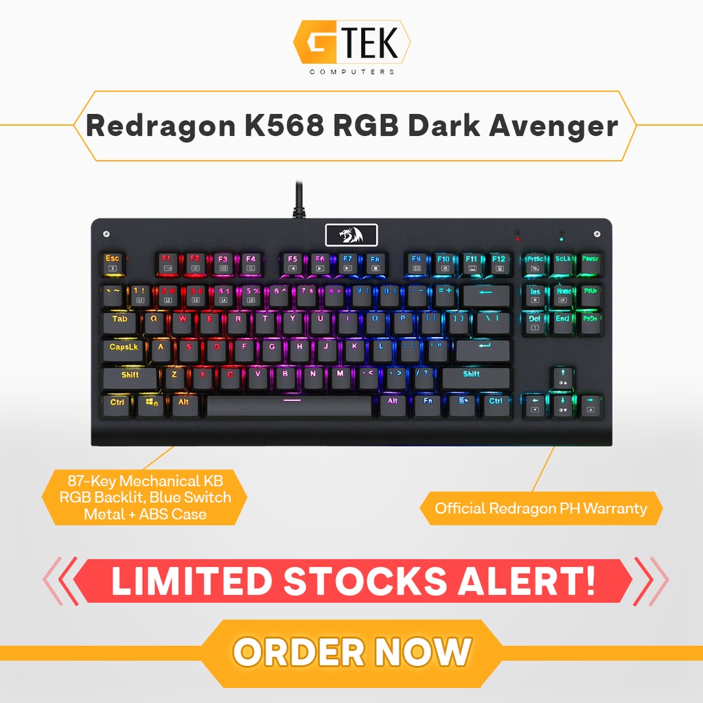 Redragon K568 RGB Dark Avenger 87-Key Gaming Mechanical Keyboard RGB ...