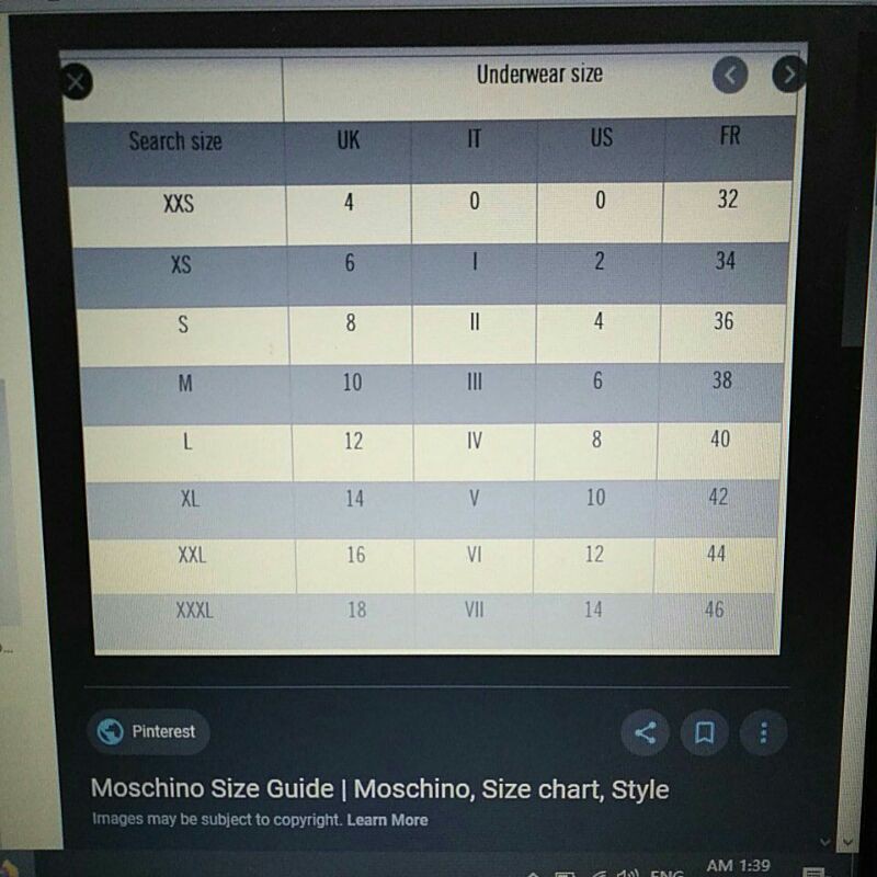 moschino size chart