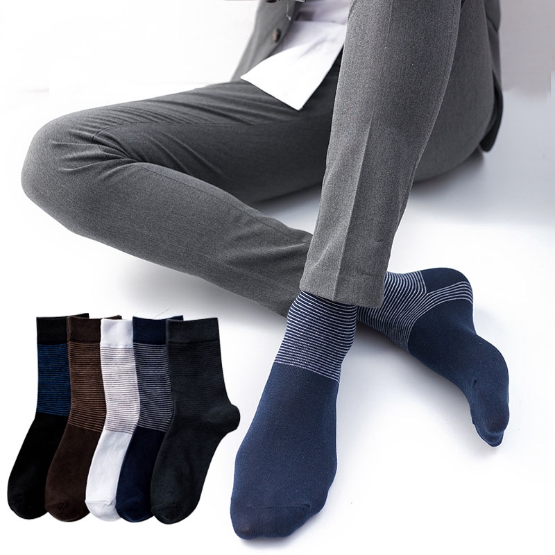 Cotton Striped Men Long Socks Business Breathable Spring Summer Solid ...