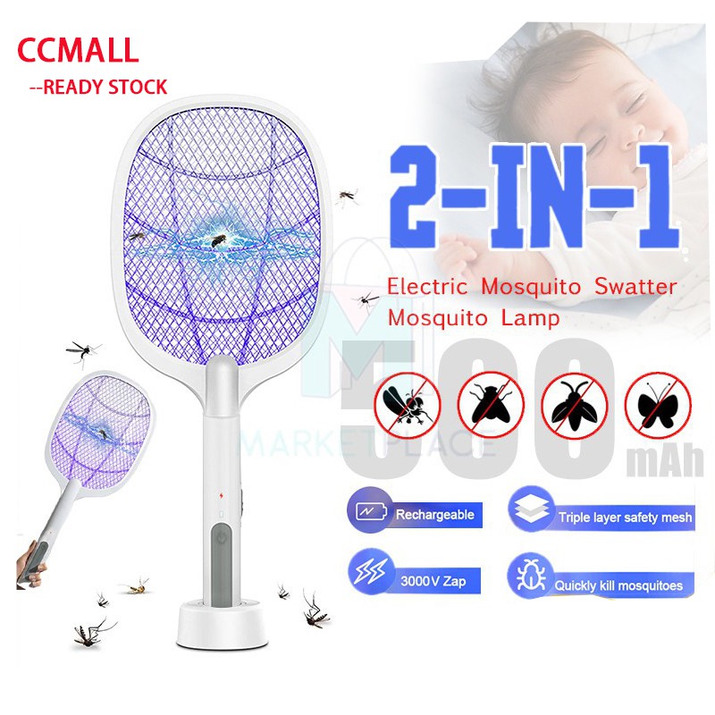 2 in 1 Electric Insect Racket electric mosquito killer lamp Mosquito Swatter USB Rechargeable