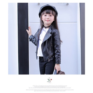 girls pu jacket rivet zipper cool Leather clothing for girls 4-13 years old Classic collar zipper leather motorcycle #7
