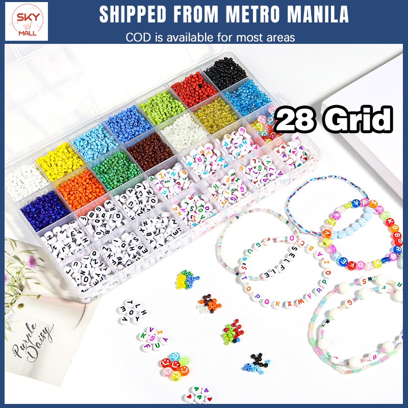 28 Grid Paint Acrylic Letter Beads Set Diy Bracelet Necklace Beads Educational Toys