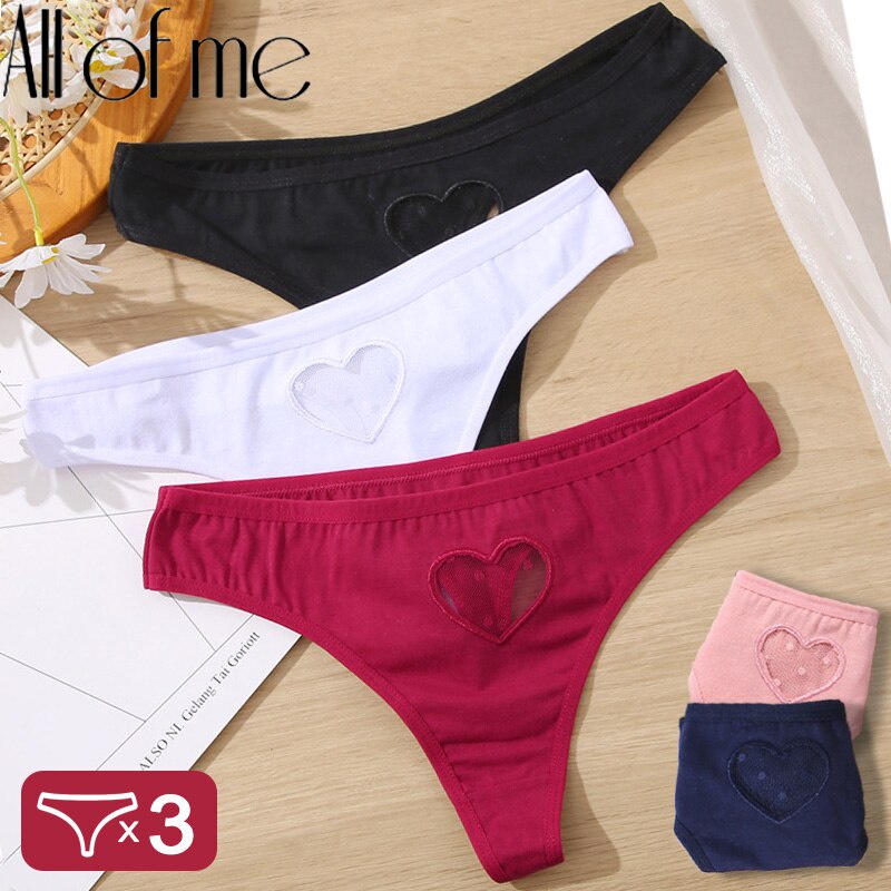 Cutebyte 3pcs Set Heart G String Panties Cotton Women S Underwear Lace Mesh Sexy Lingerie Hollow