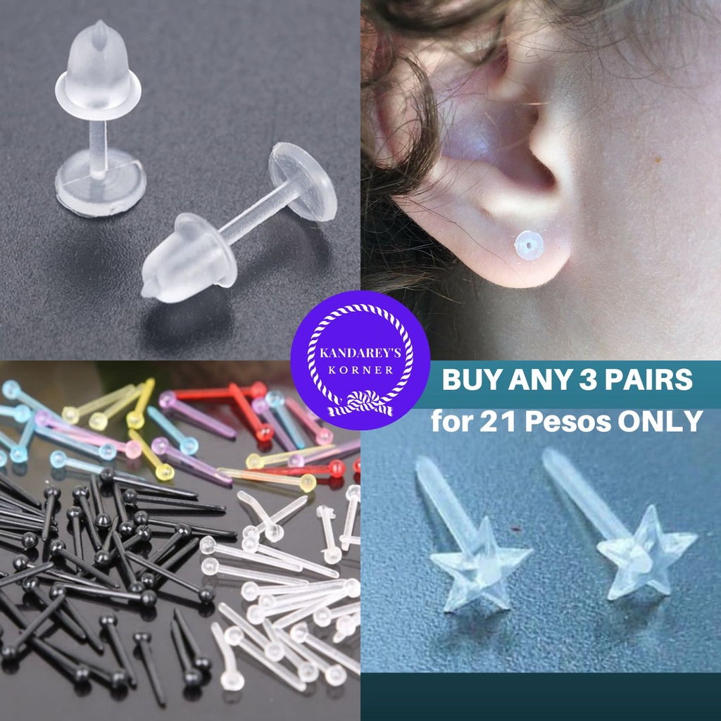 Earring Pins 𝟏 𝐏𝐀𝐈𝐑 Plastic AntiAllergy Ear Studs Piercing Retainers