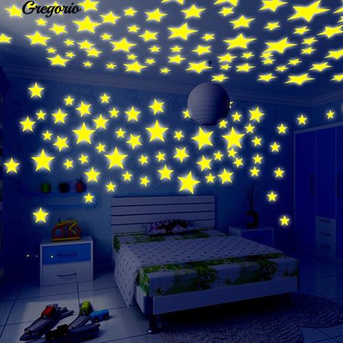 Cod Gregorio 100 Pcs Home Glow In The Dark Stars Ceiling Wall Stickers Baby Bedroom 3d Decal