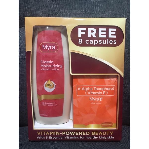 Myra Classic Moisturizing Vitamin Lotion 400ml free Myra e 8 Capsule