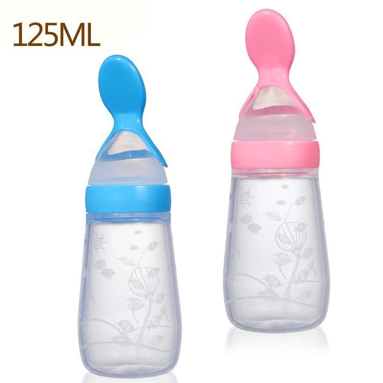 125ml Baby Silicone Feeder Food Rice Cereal Bottle Feeding Spoon