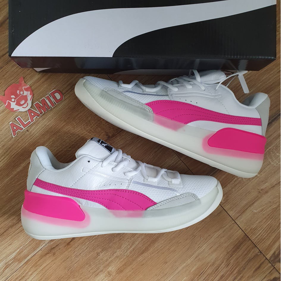 puma clyde hardwood white pink