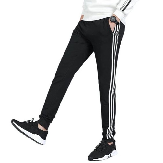 black pants with a white stripe