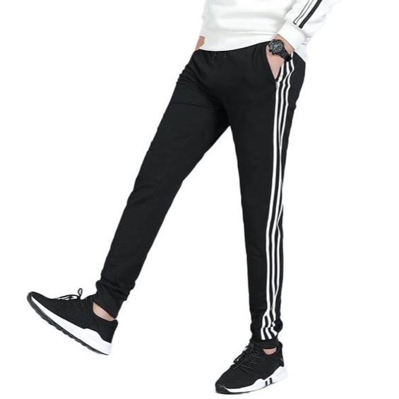 black jogging pants with white stripe