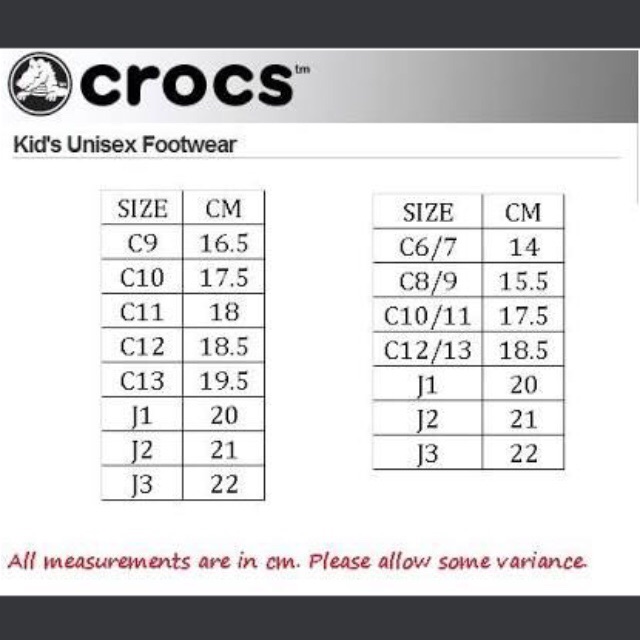 crocs c6 size in cm