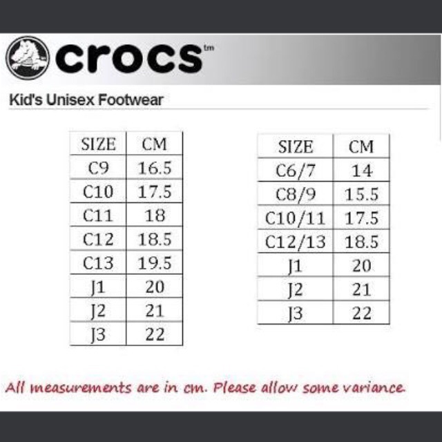 c13 crocs size in cm