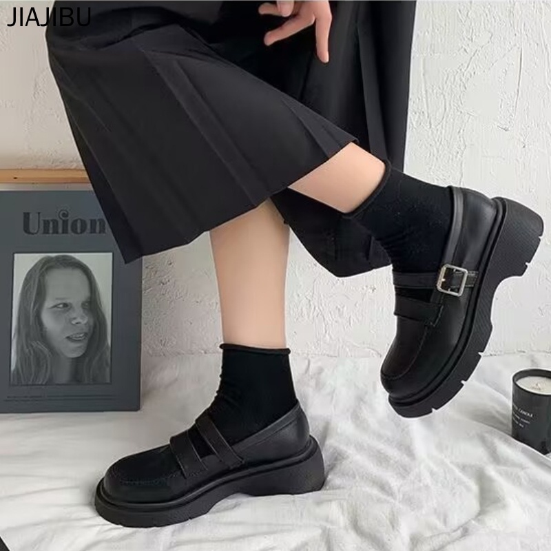 Size 35-44 French Soft Sole Black School Shoes For Girls 42 Retro Round ...