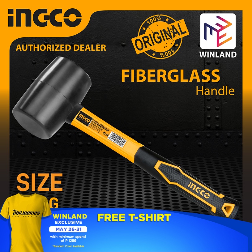 INGCO Tools Original Rubber Mallet Hammer 450g/16OZ Fiberglass Handle